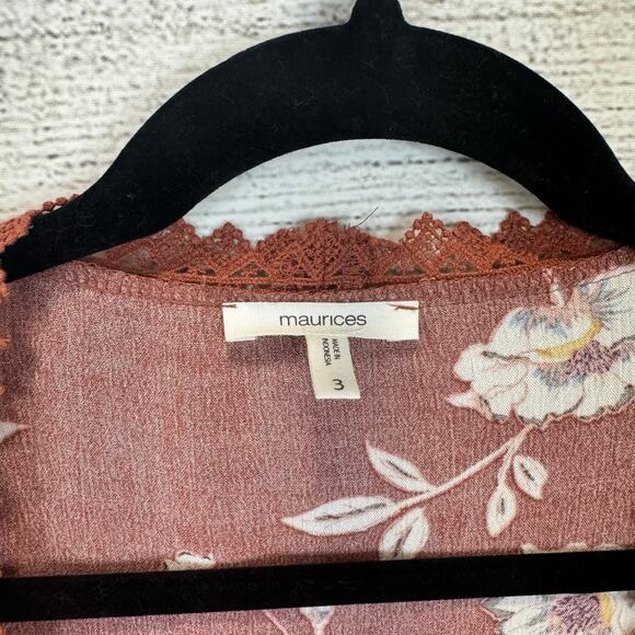 Maurices Plus Size Rust Floral Lace Trim Kimono Size 3X - Picture 6 of 8